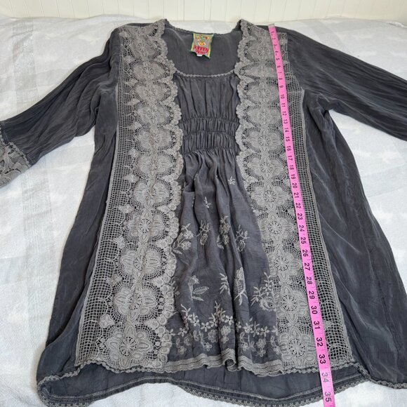 Johnny Was Gray Embroidered Lace Trim Tunic Top XL - Picture 11 of 12